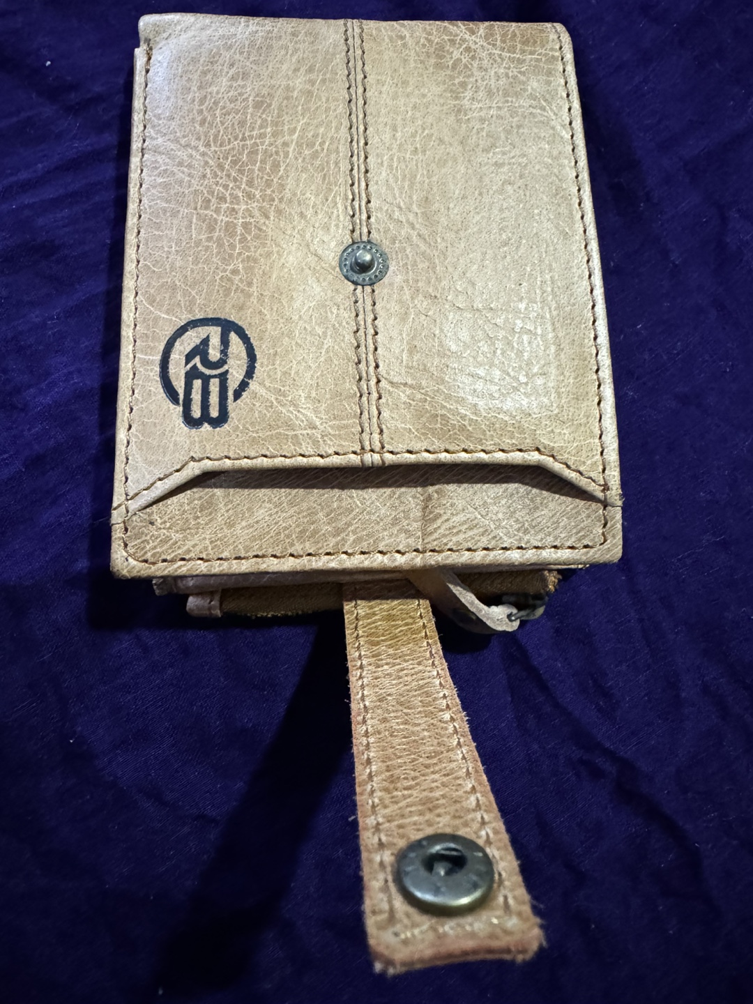 Tan Genuine Leather Bi-fold Wallet with Zipper