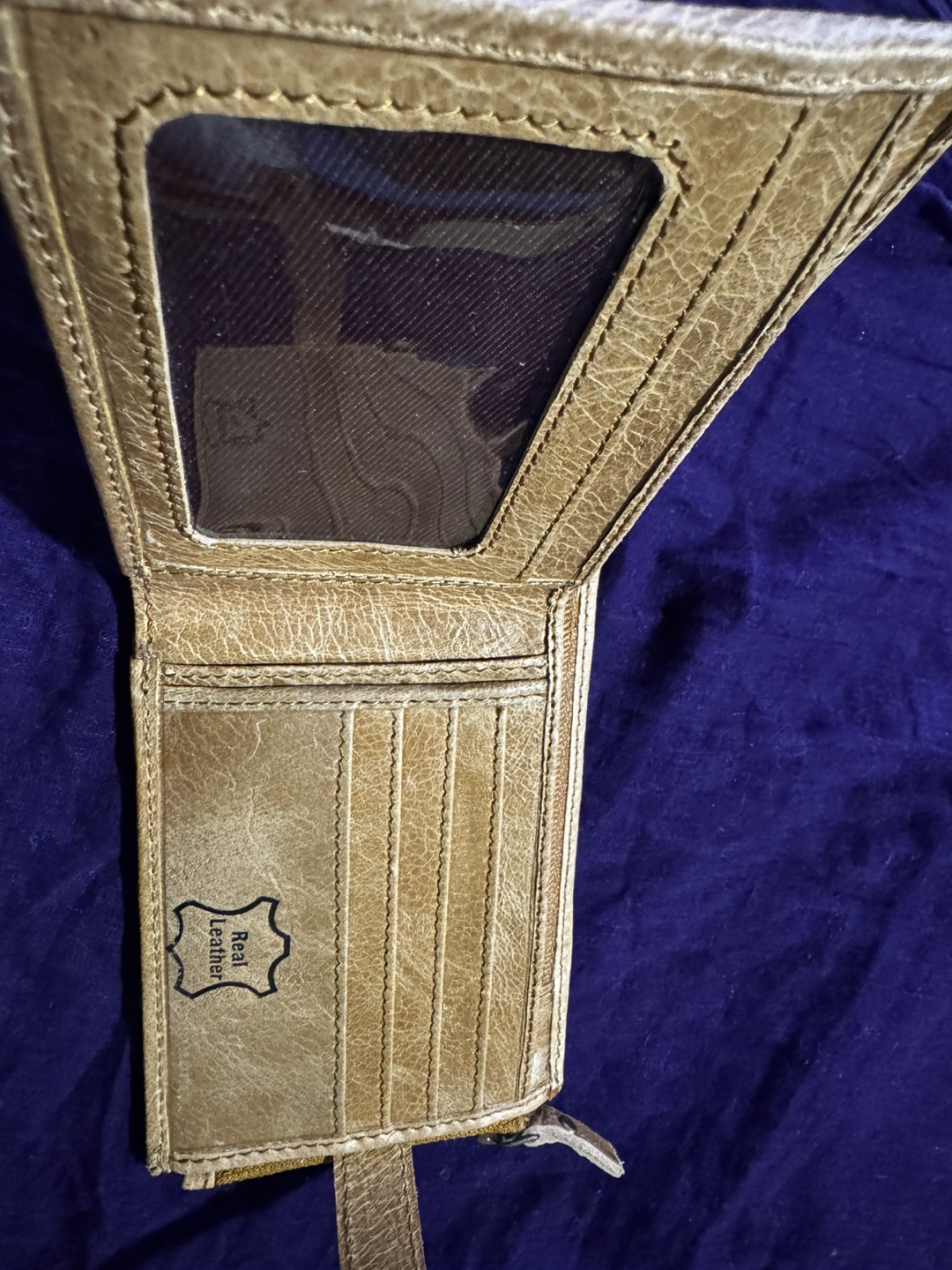Tan Genuine Leather Bi-fold Wallet with Zipper - photo 2