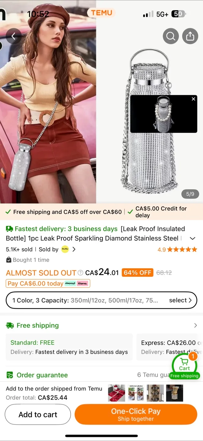 Rhinestone Water Bottle - Leakproof Insulated Steel image indicator(2)