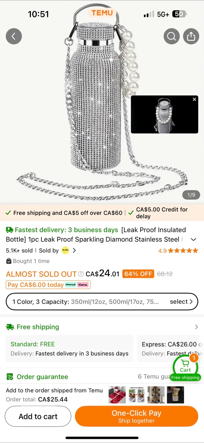 Rhinestone Water Bottle - Leakproof Insulated Steel image indicator(3)