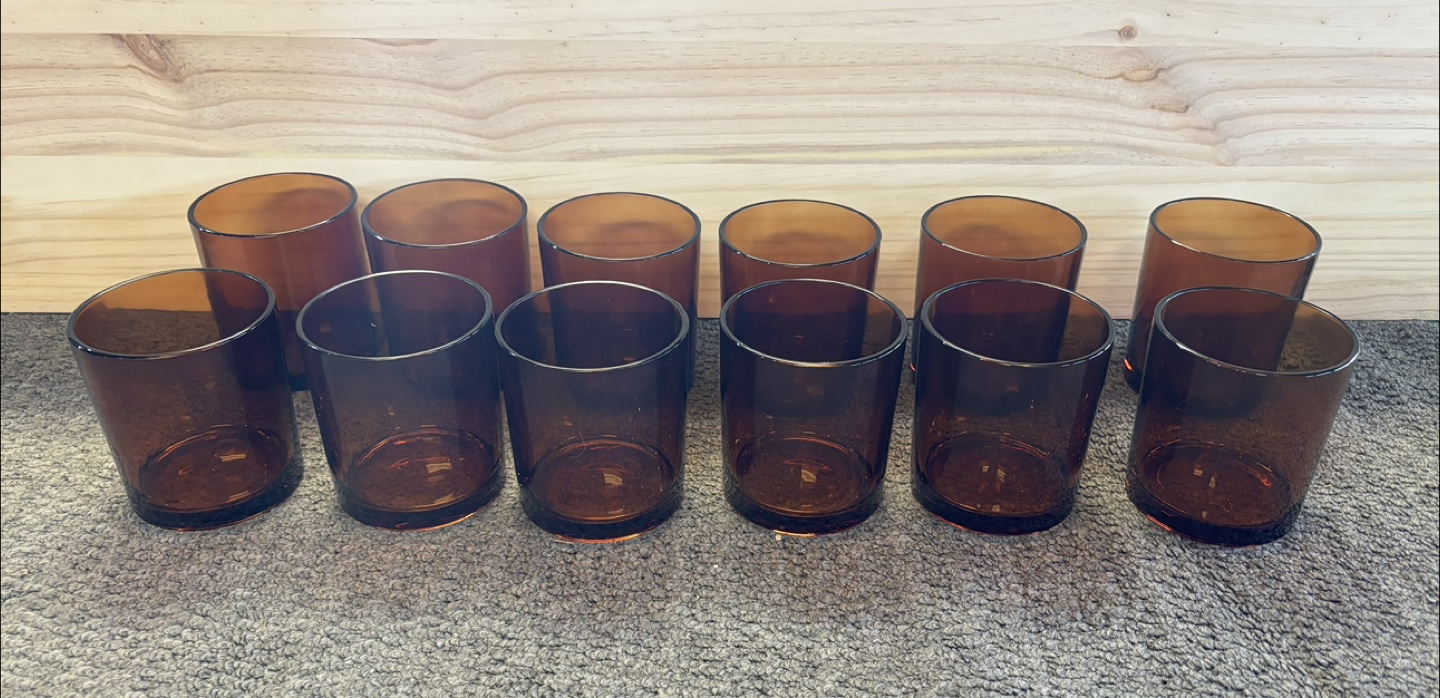 12 oz amber candle glasses x12 NEW