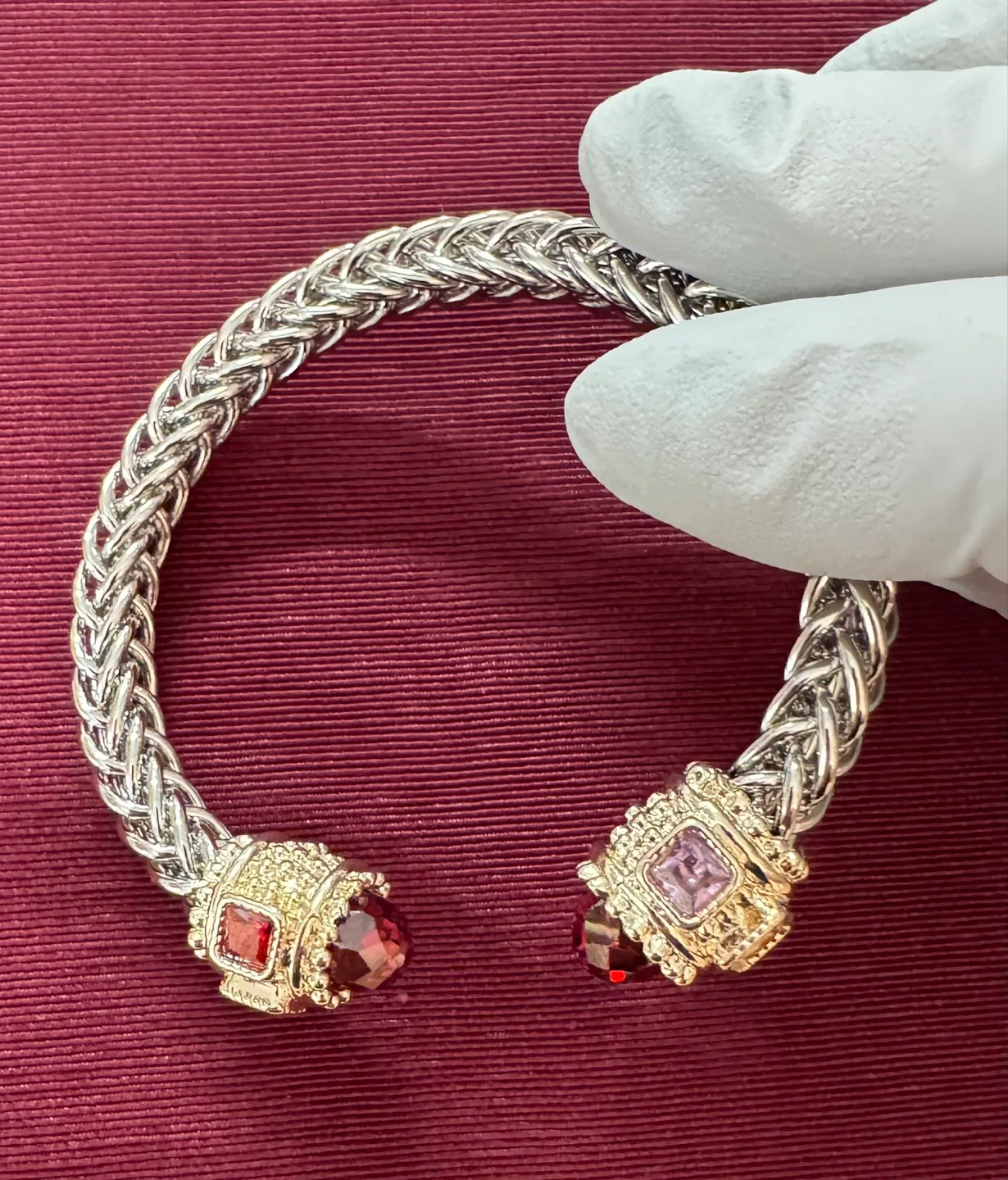 14K plated Renaissance Bangle Bracelet Garnet Gemstones image indicator(2)