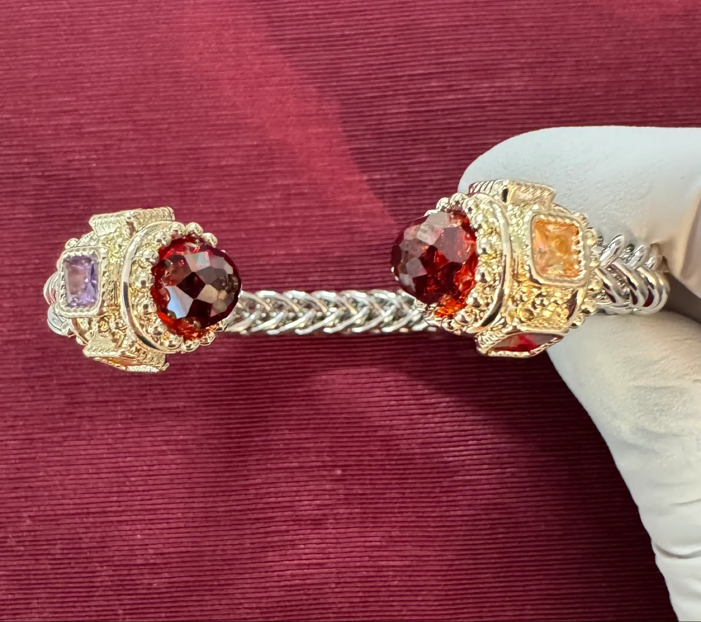 14K plated Renaissance Bangle Bracelet Garnet Gemstones image indicator(3)