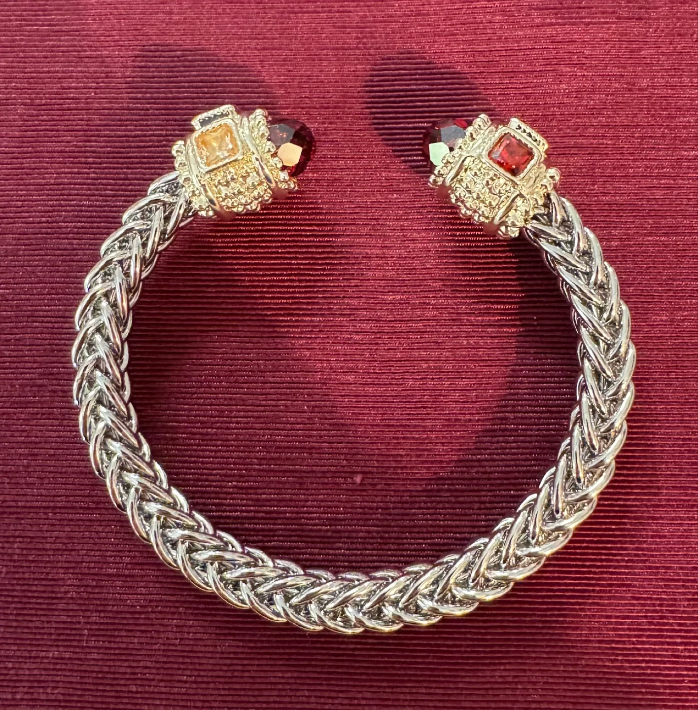 14K plated Renaissance Bangle Bracelet Garnet Gemstones image indicator(4)