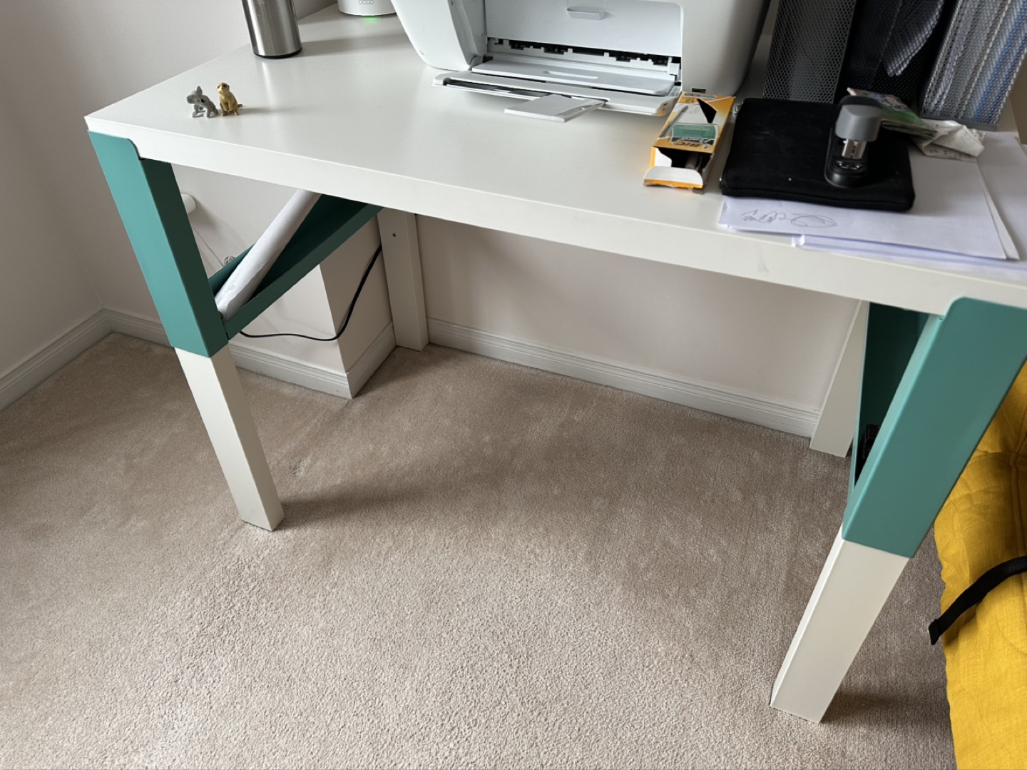 White Desk with Teal Legs