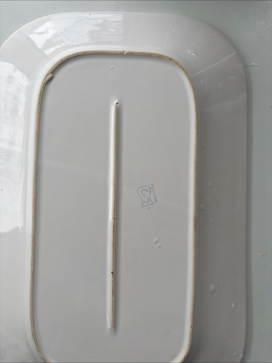 Vintage White Rectangular Serving Platter with Oak Leaf Design - photo 2