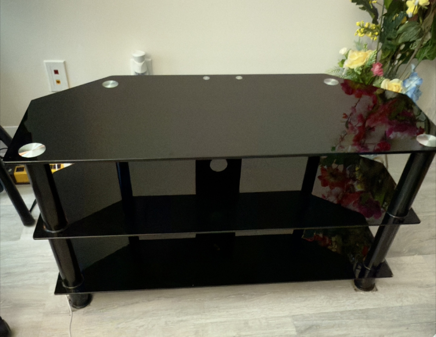 Black Glass TV Stand with 3 Shelves - photo 4