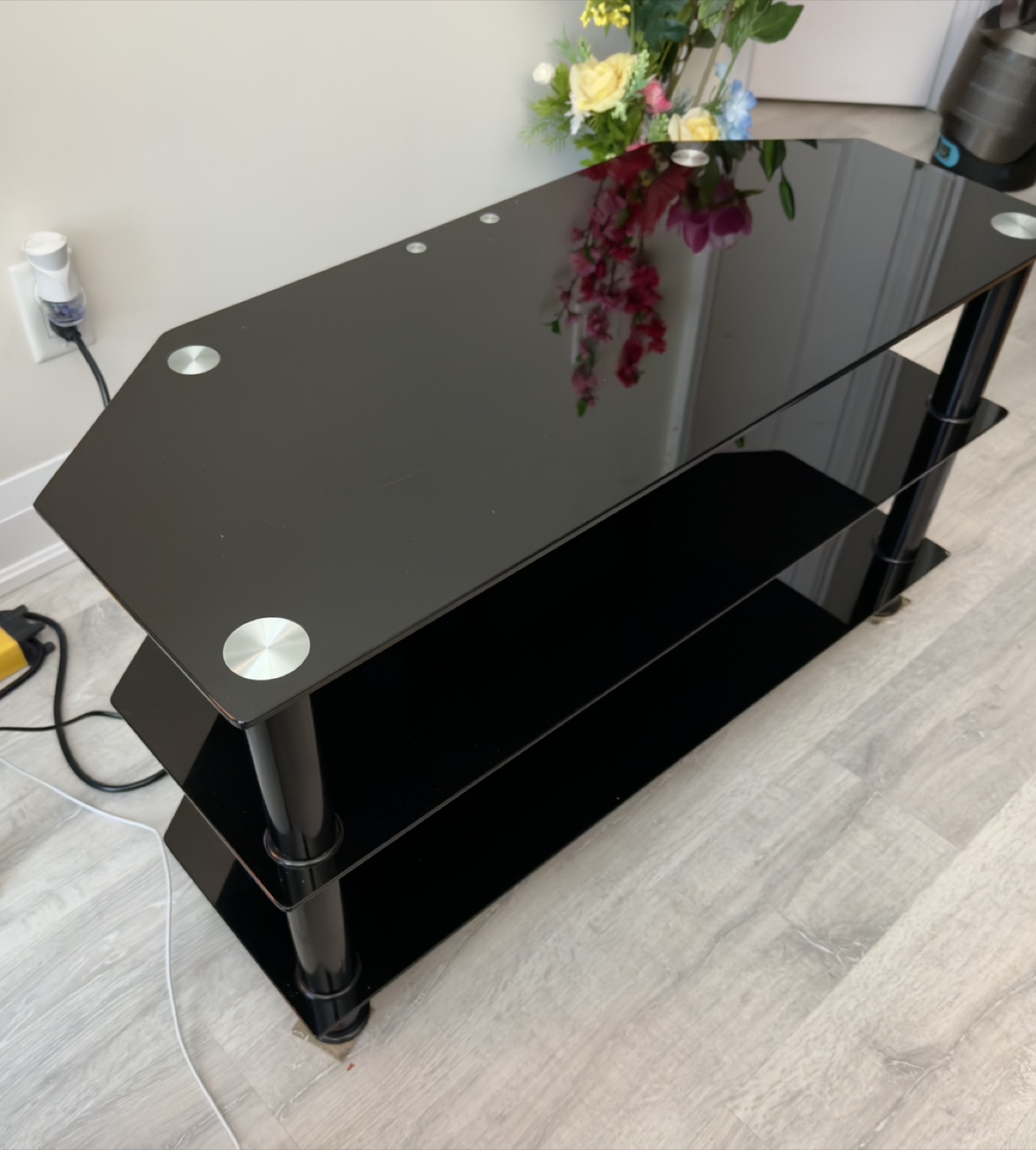 Black Glass TV Stand with 3 Shelves - photo 2