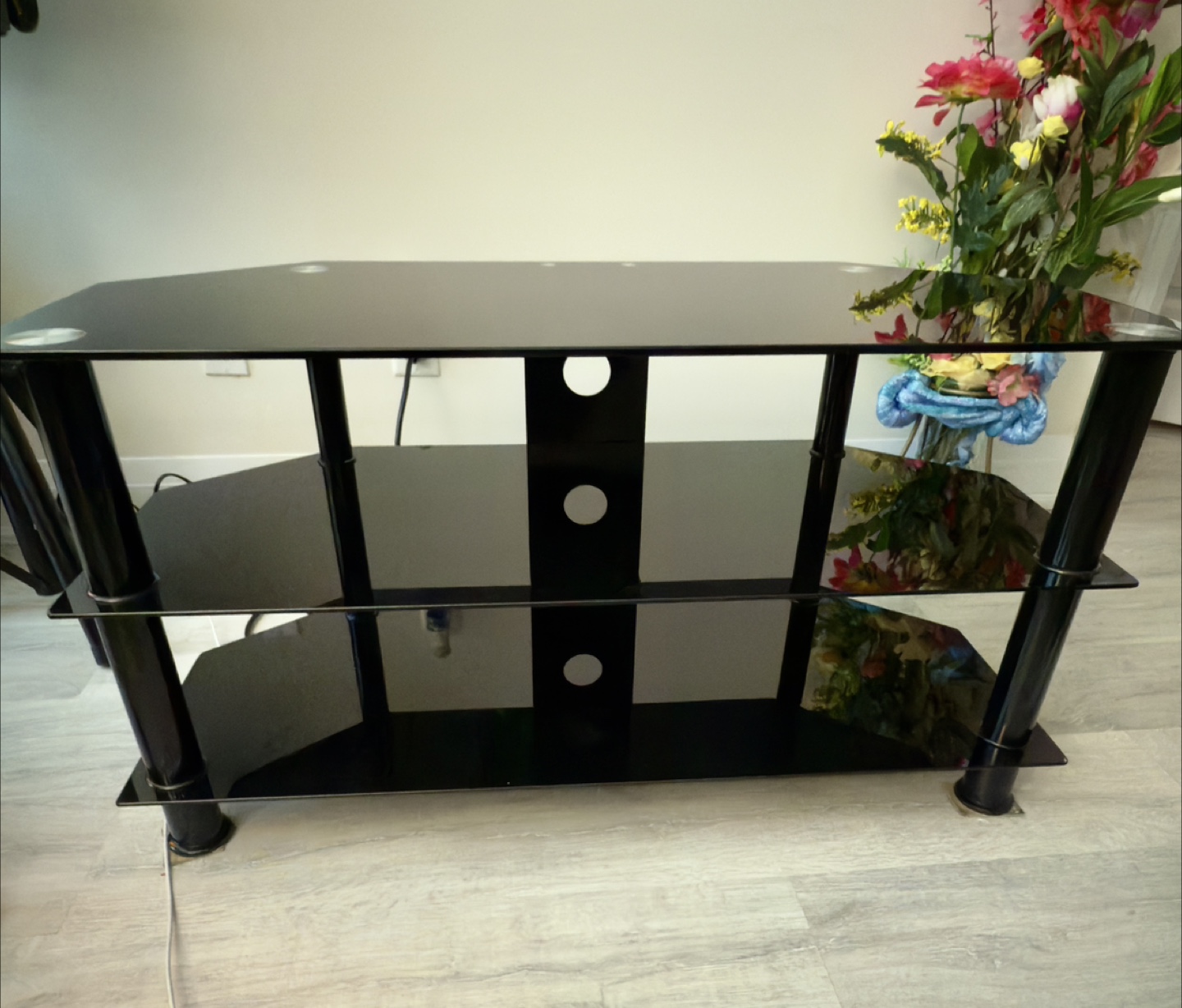 Black Glass TV Stand with 3 Shelves