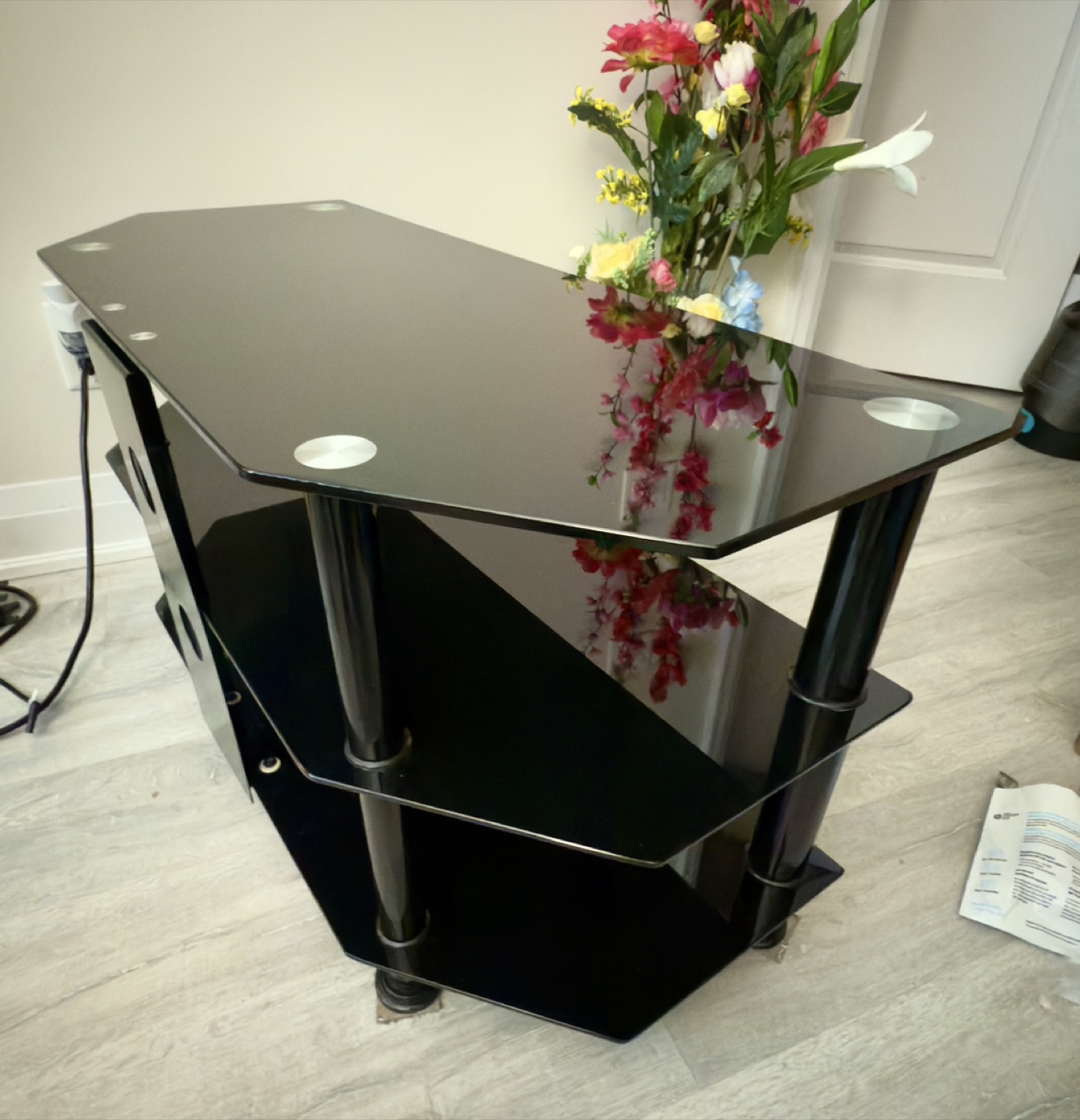 Black Glass TV Stand with 3 Shelves - photo 3