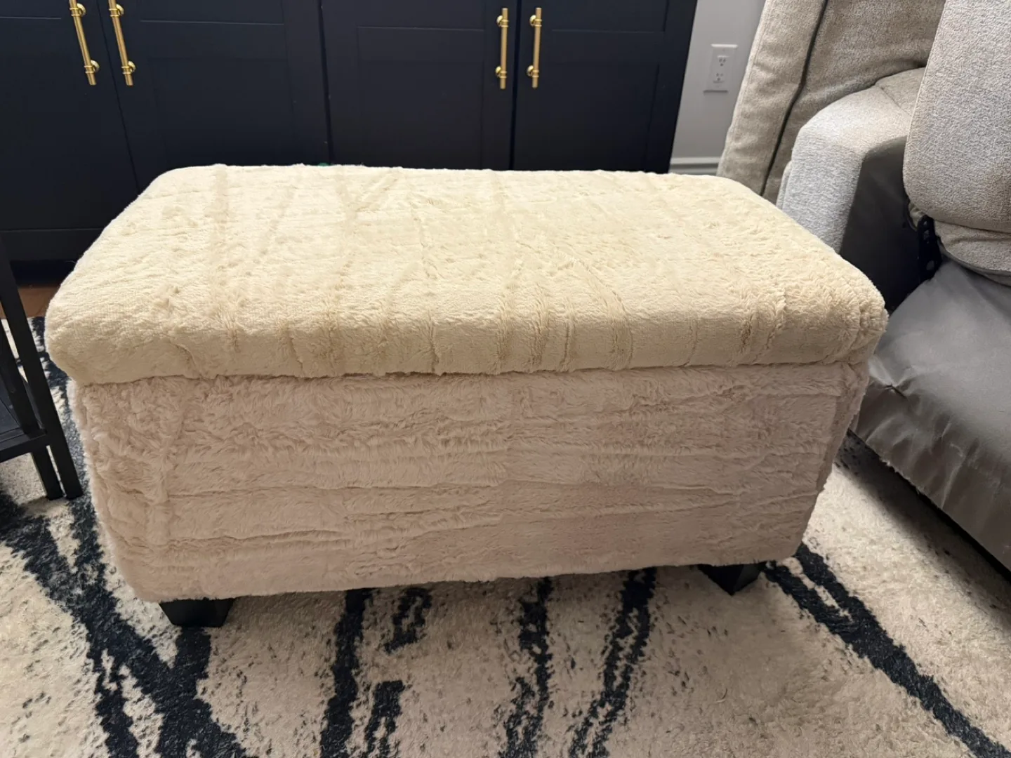 Cream Faux Fur Storage Ottoman