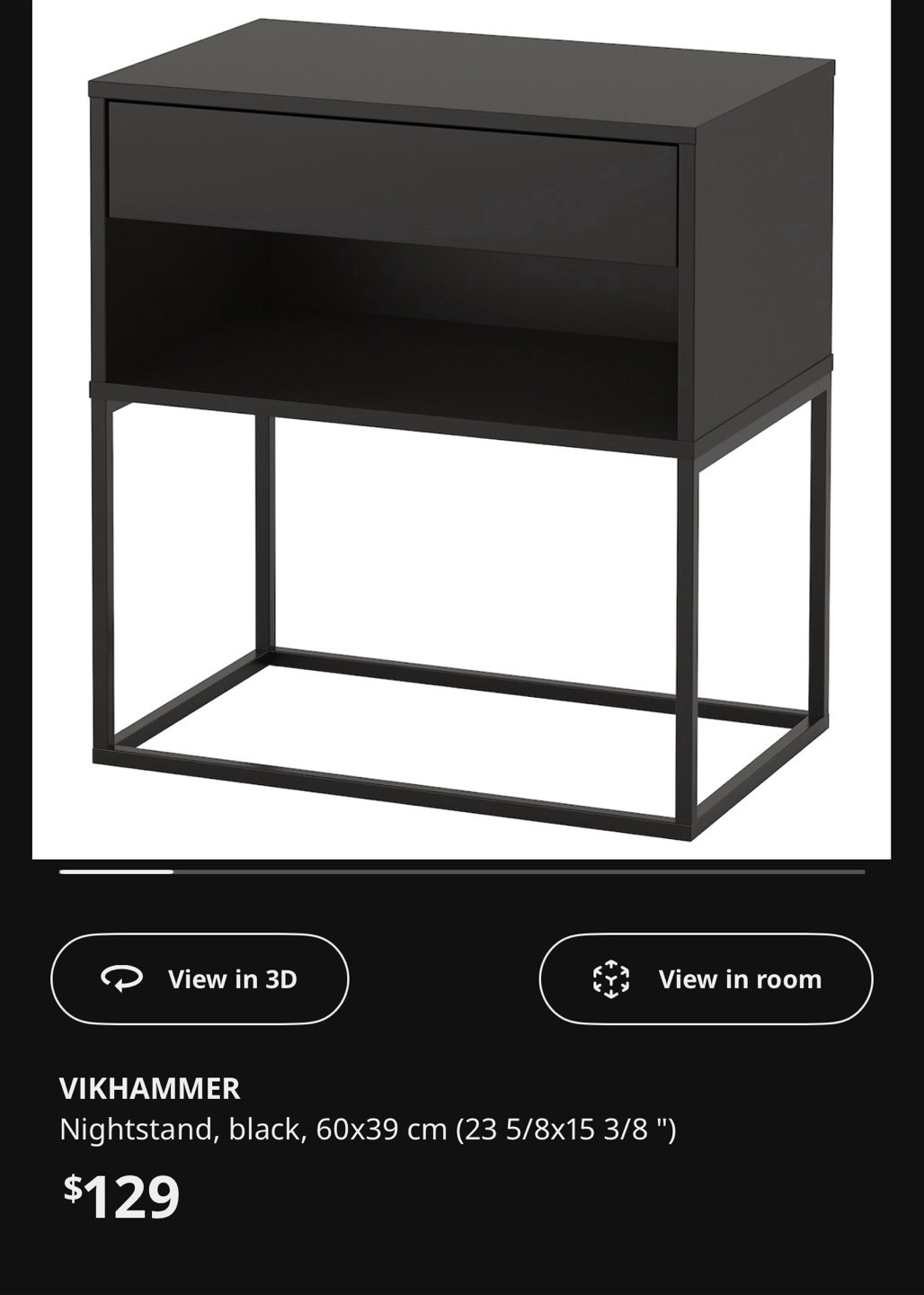 IKEA VIKHAMMER Black Nightstand