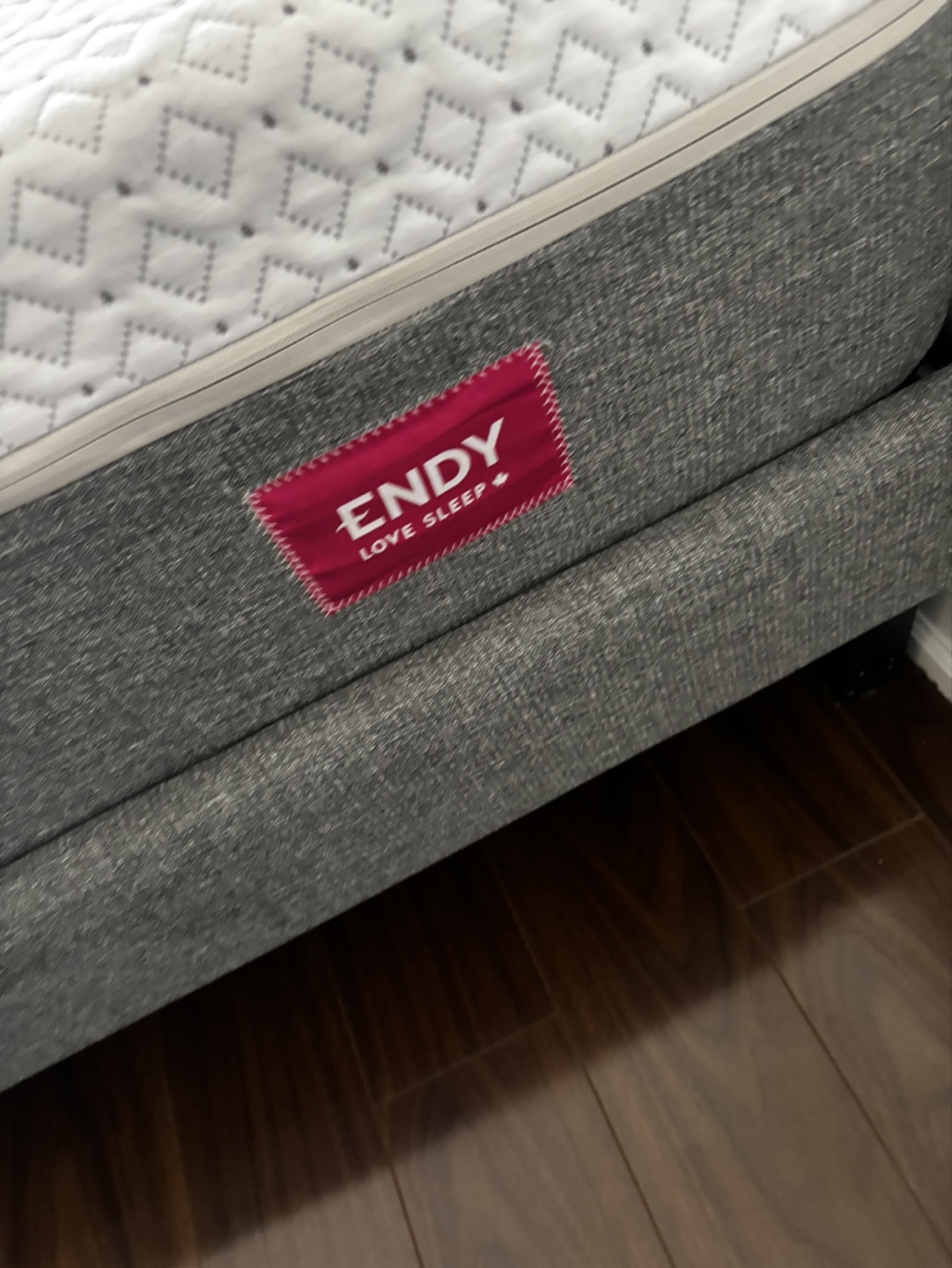 Queen Endy Mattress and frame with Grey Fabric Base