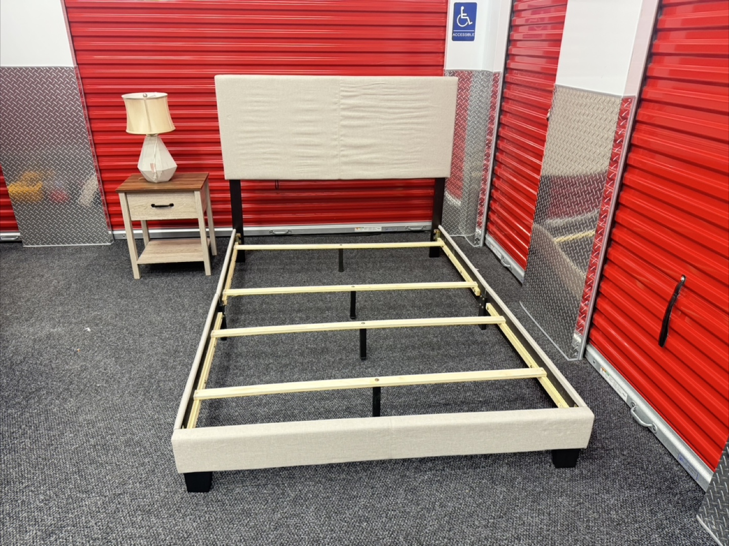 Beige Full-Size Bed Frame with Nightstand - photo 2