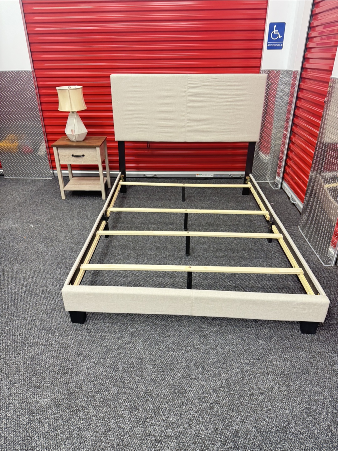 Beige Full-Size Bed Frame with Nightstand - photo 3