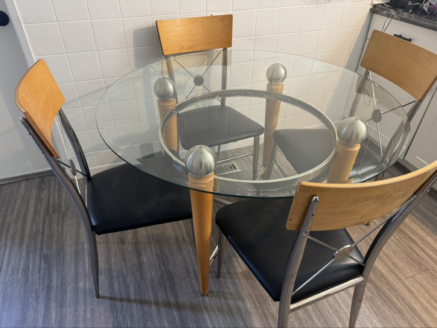 Glass Dining Table Set with Four Chairs