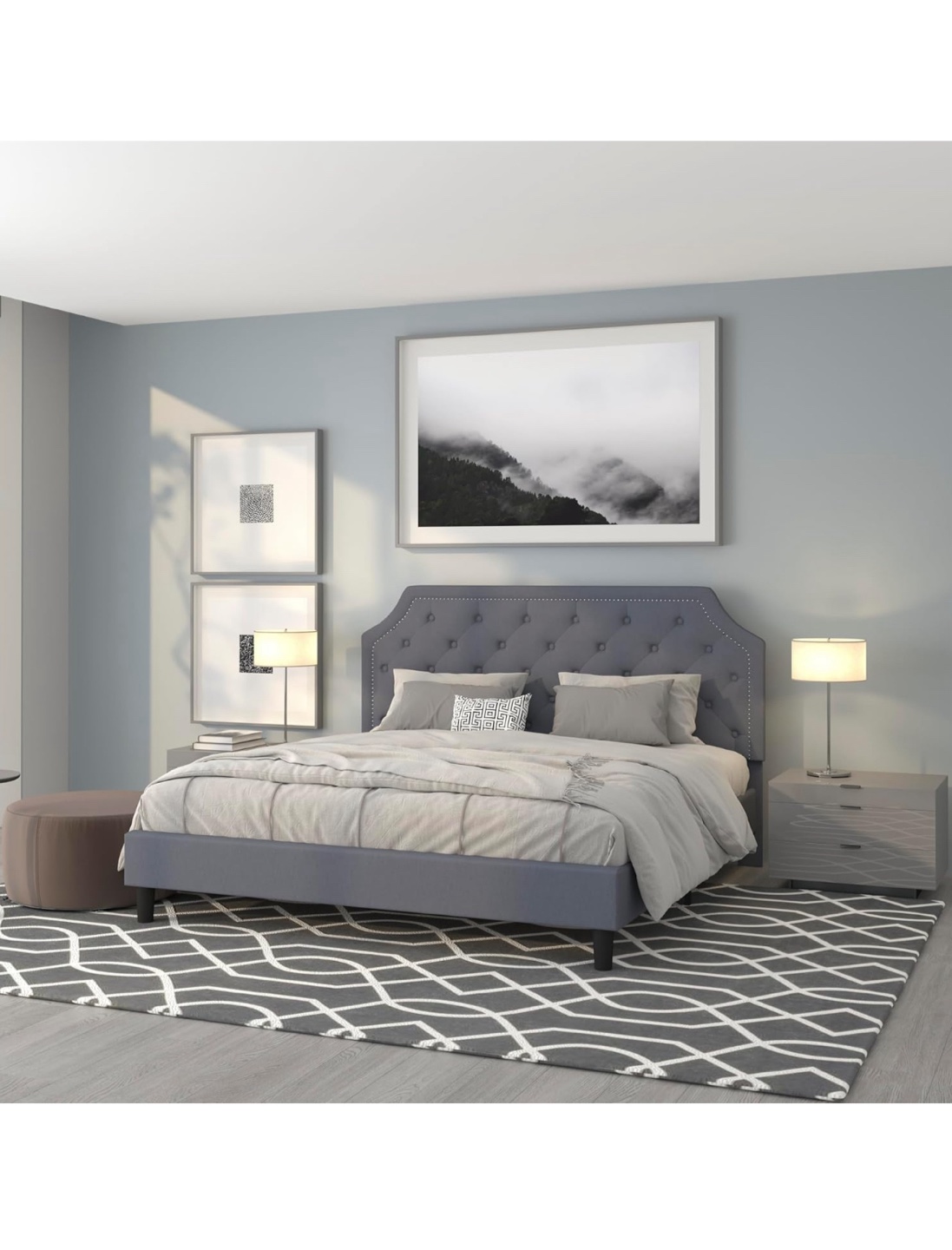 Gray Upholstered Platform Bed Frame (King) - photo 2