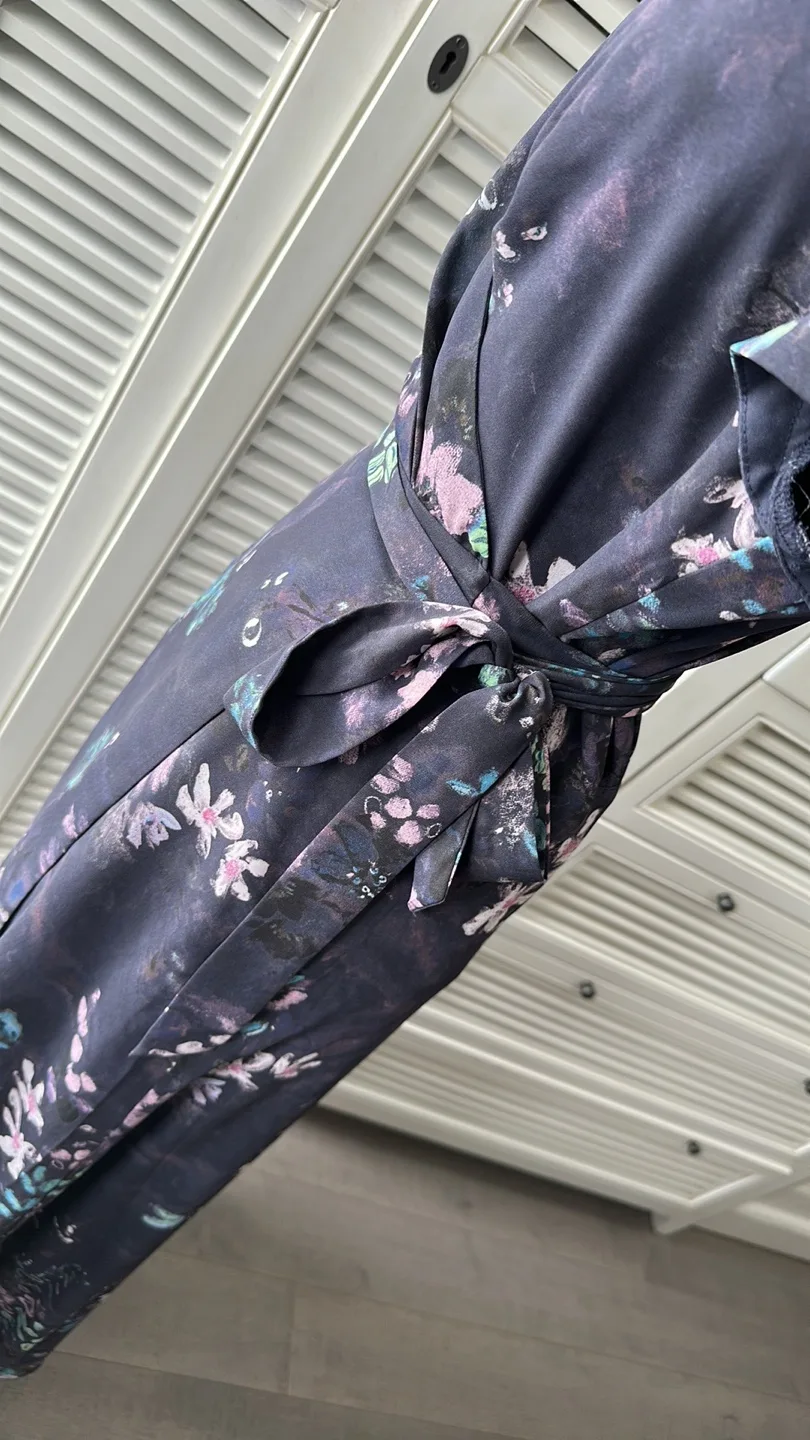 Babaton XS Floral Wrap Dress in Charcoal/Pink/Blue/Green image indicator(4)