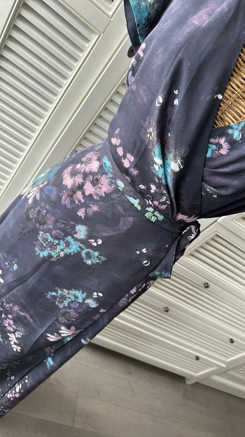 Babaton XS Floral Wrap Dress in Charcoal/Pink/Blue/Green image indicator(3)