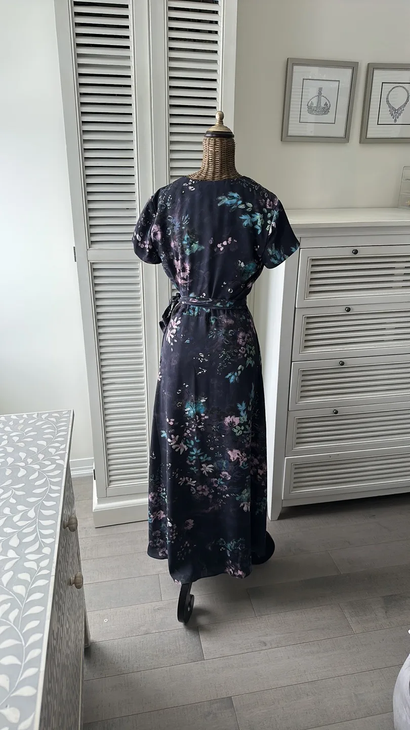 Babaton XS Floral Wrap Dress in Charcoal/Pink/Blue/Green image indicator(2)