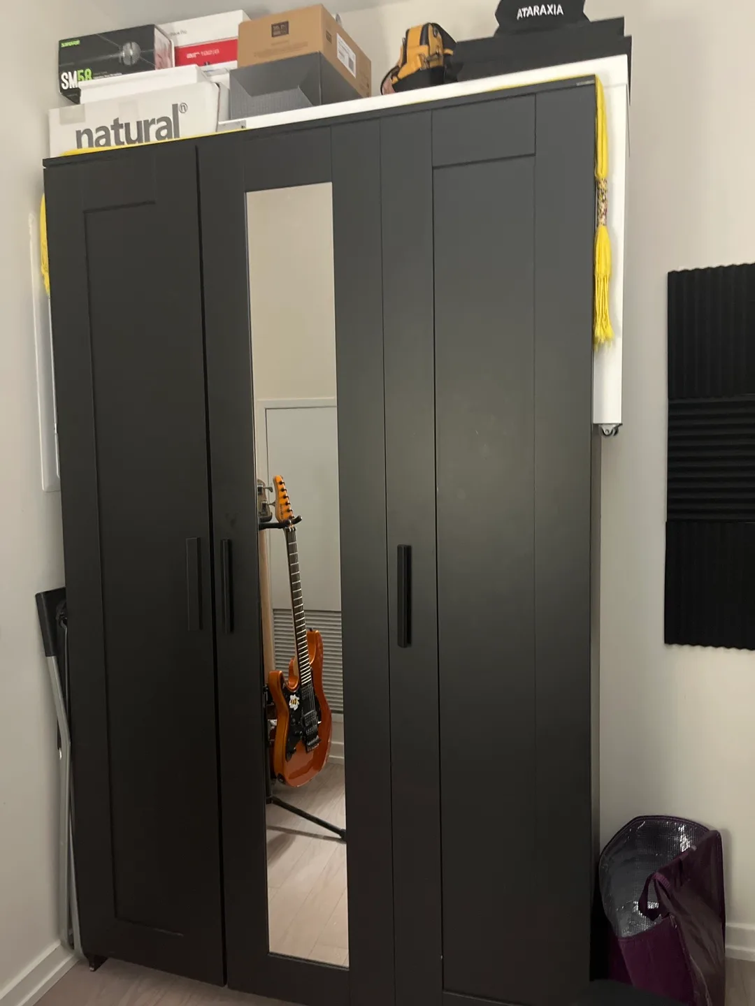 IKEA black Wardrobe Armoire with Mirror thumbnail