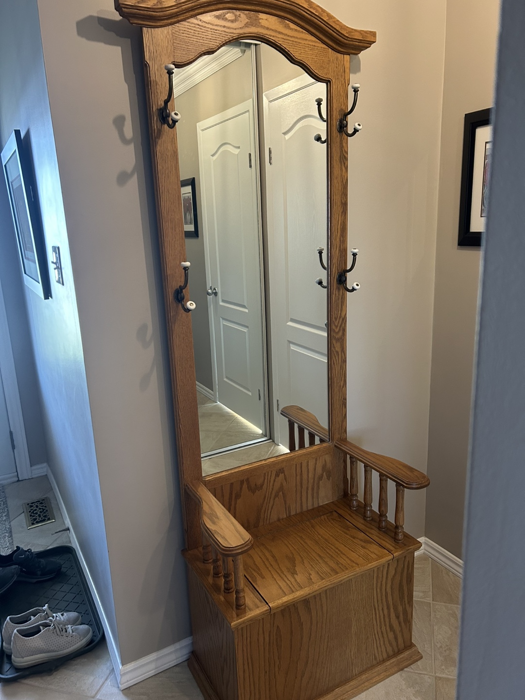 Hall Tree with Mirror and Bench - photo 3