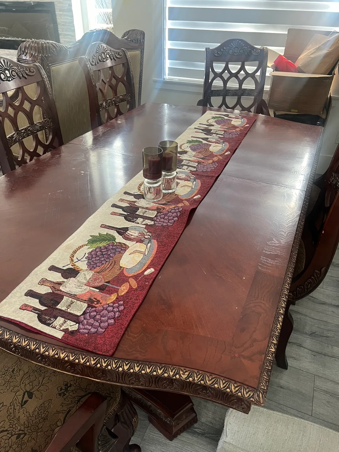 7-piece Dark Brown Wooden Dining Table and Chairs Set thumbnail