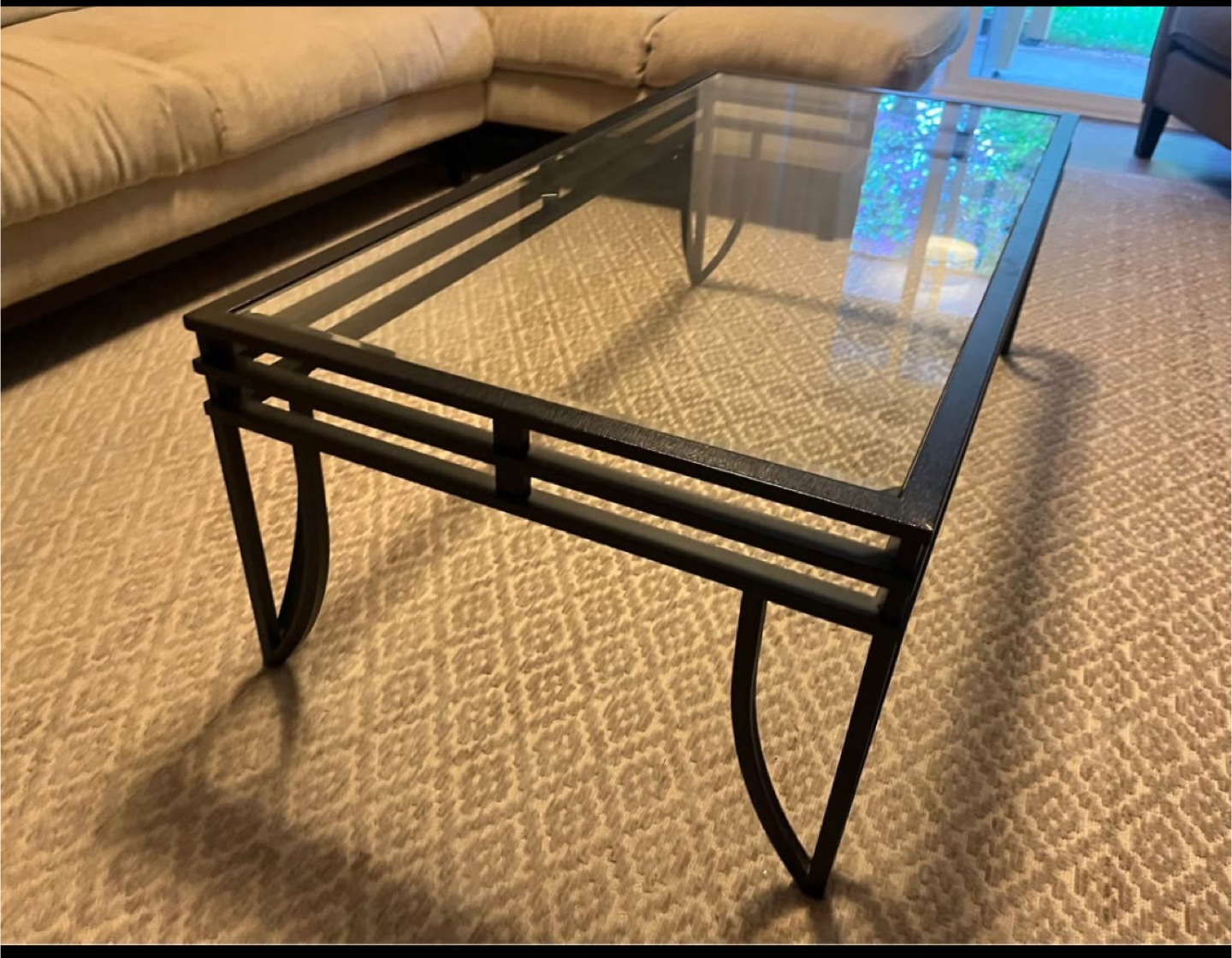 Glass-top Coffee Table with Black Metal Frame