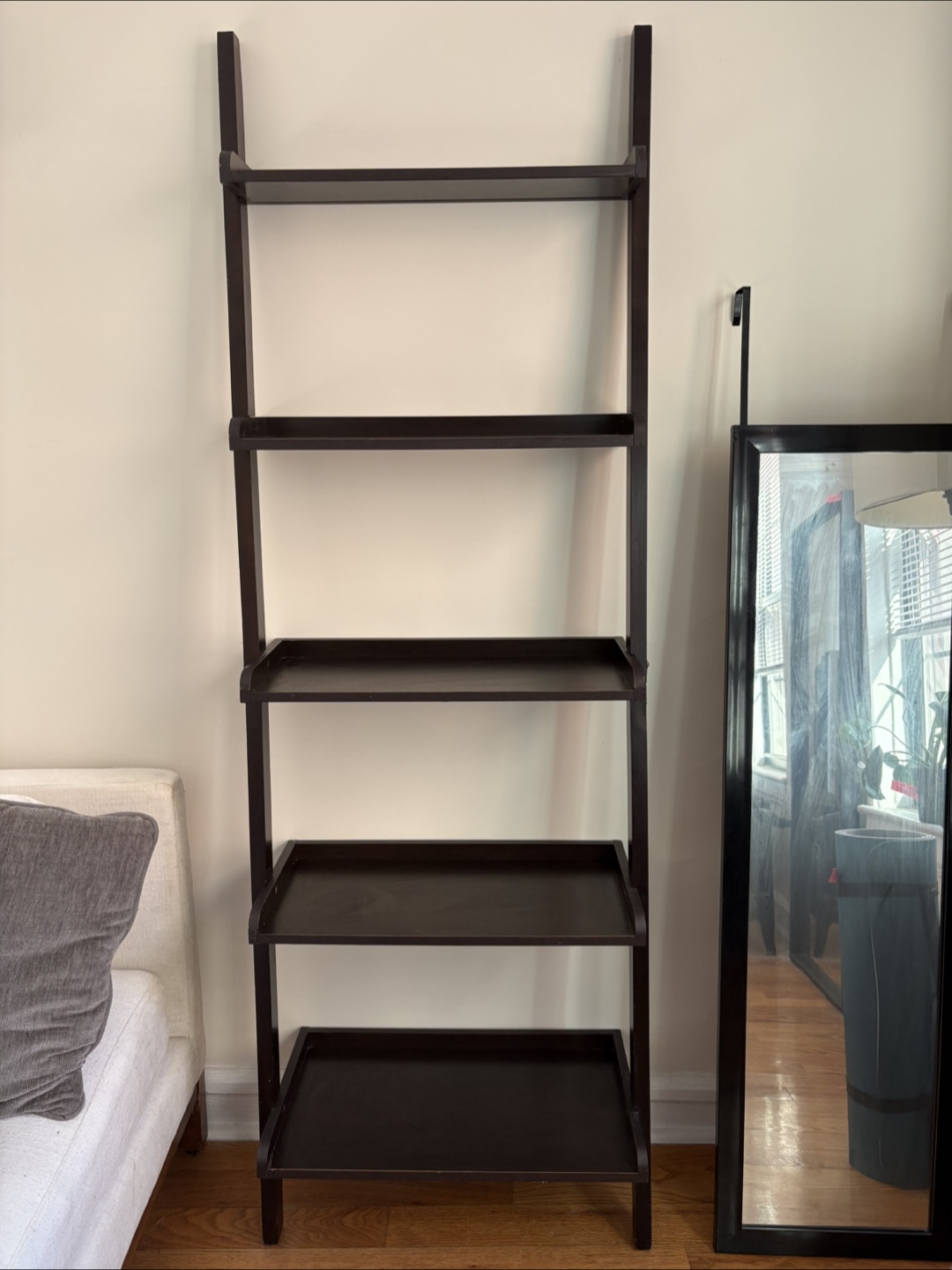 Dark Brown Wooden Ladder Shelf