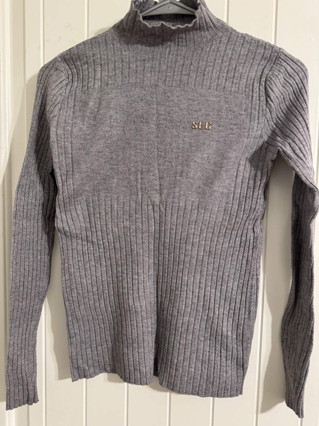 Grey Ribbed Mock Neck Sweater - Size Small