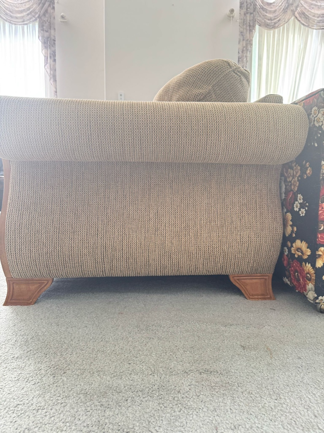 Beige Loveseat with Wooden Accents - photo 3