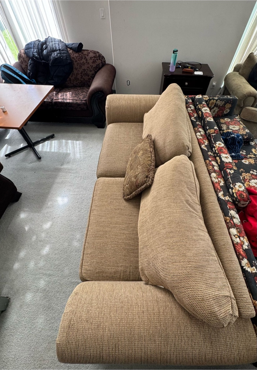 Beige Loveseat with Wooden Accents - photo 2