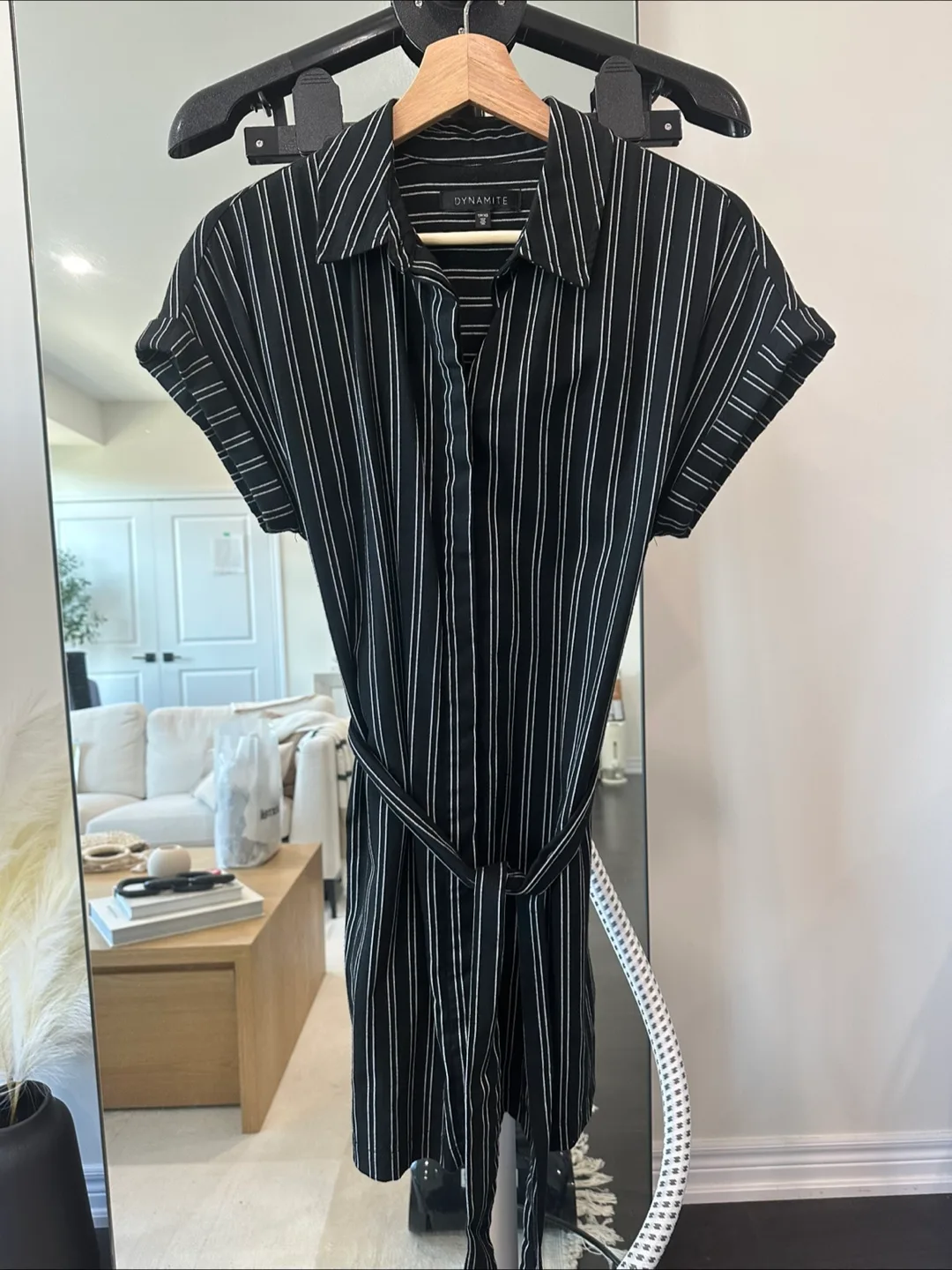 Dynamite Black and White Striped Shirt Dress thumbnail