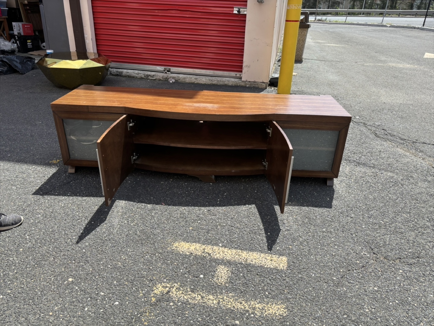Modern Curved Wood  tv stand Media Console - photo 2
