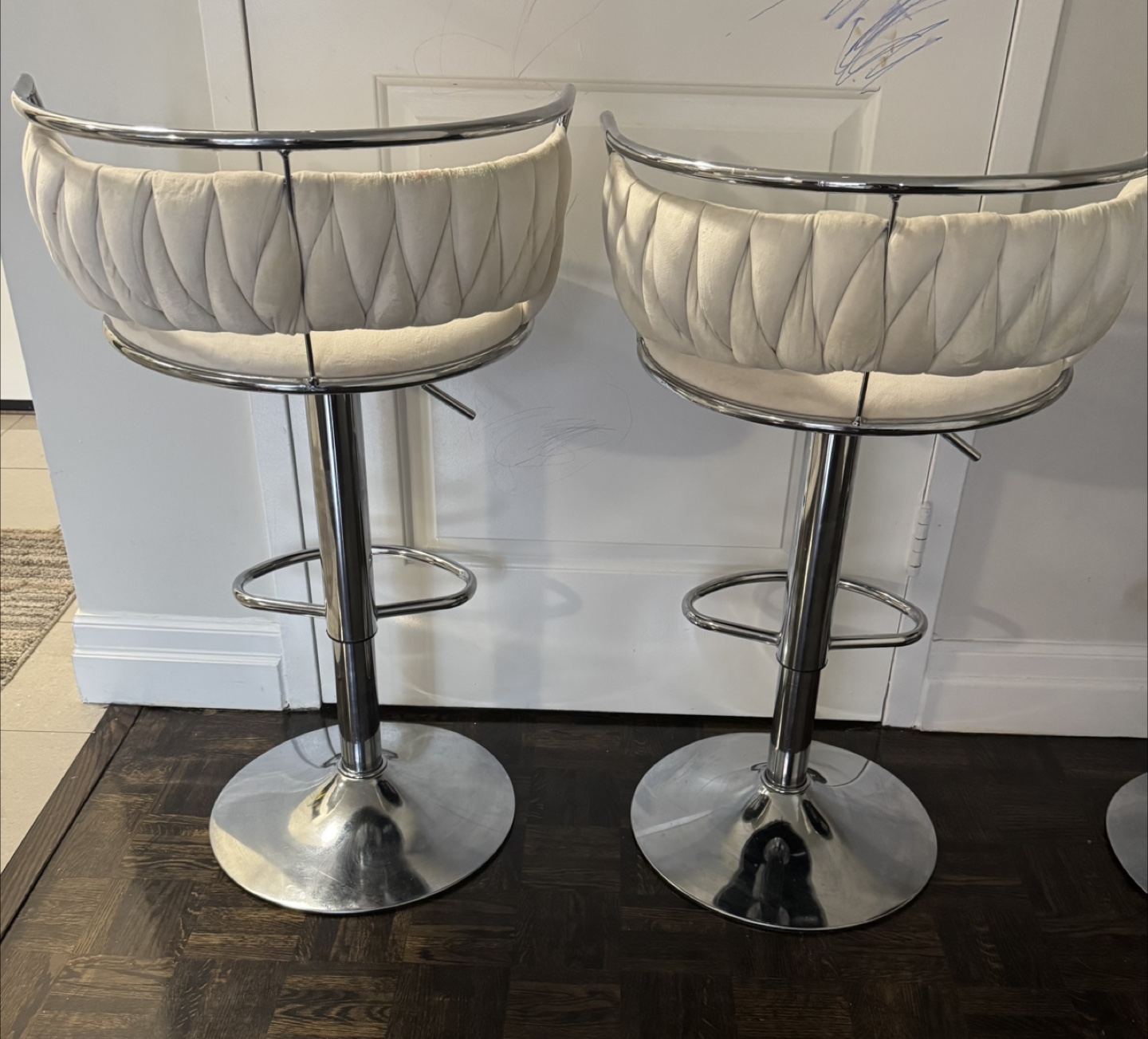 Set of Four Modern Chrome and Off-White Upholstered Bar Stools - photo 3
