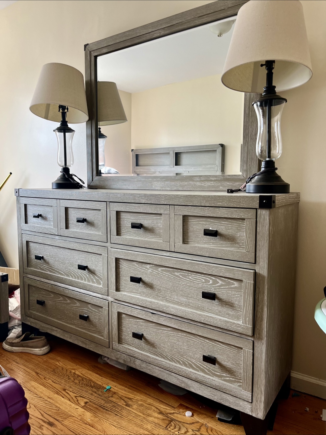 Brand New Gray Wooden Dresser with Mirror