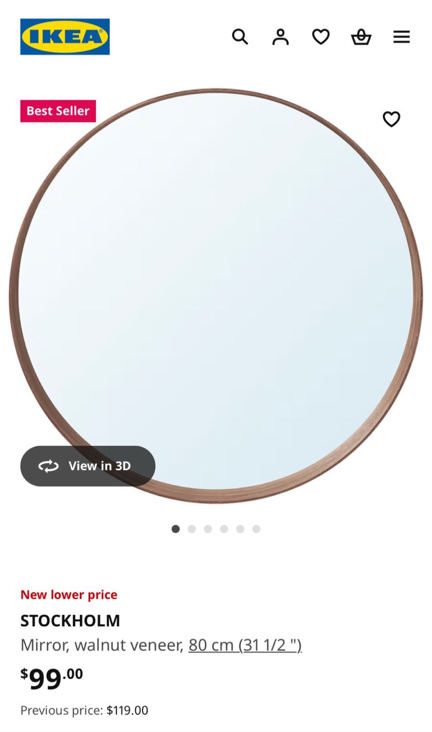 IKEA STOCKHOLM Round Wall Mirror - Walnut Veneer