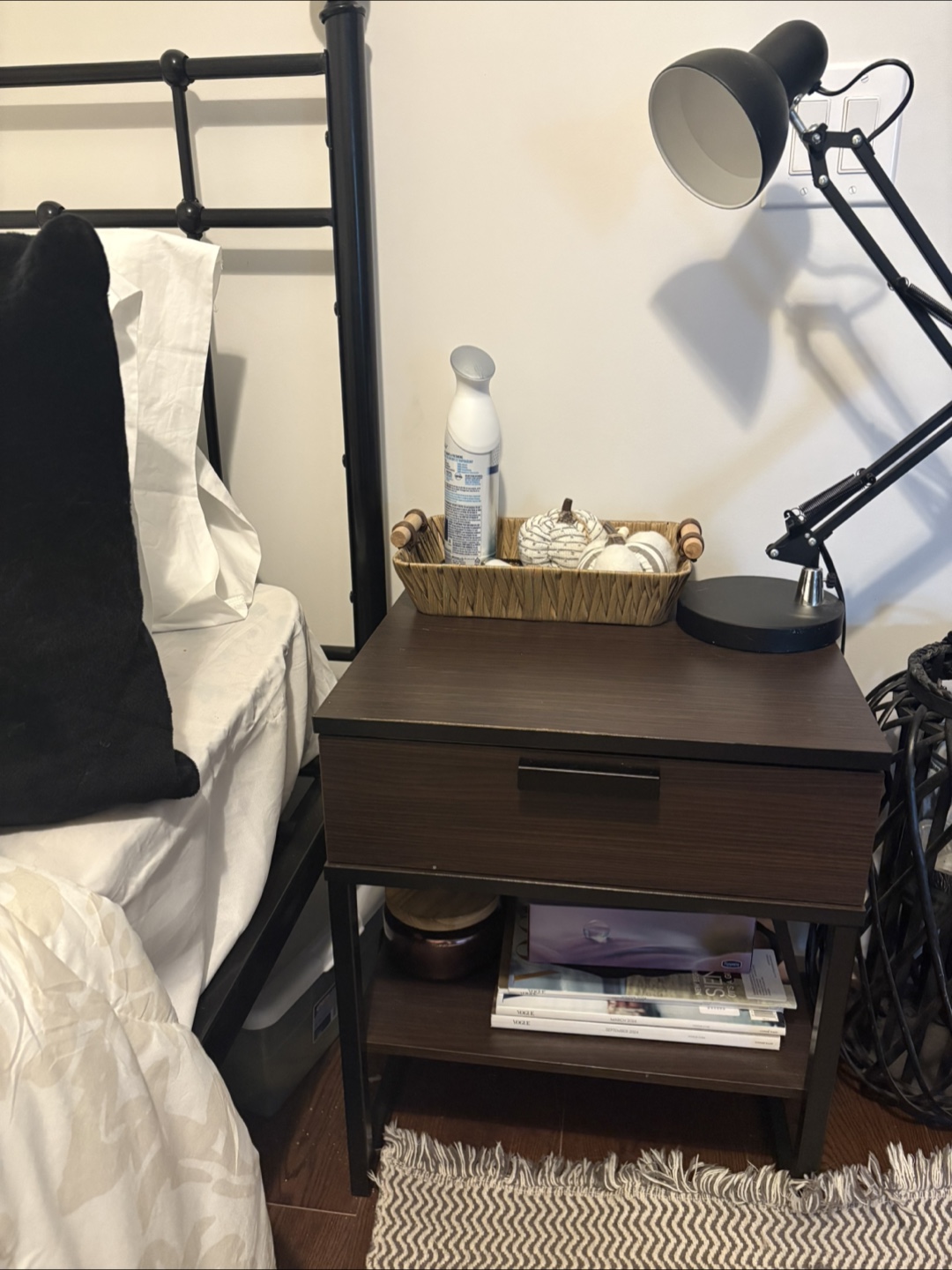 Dark Brown Nightstand with Drawer and Shelf - photo 2
