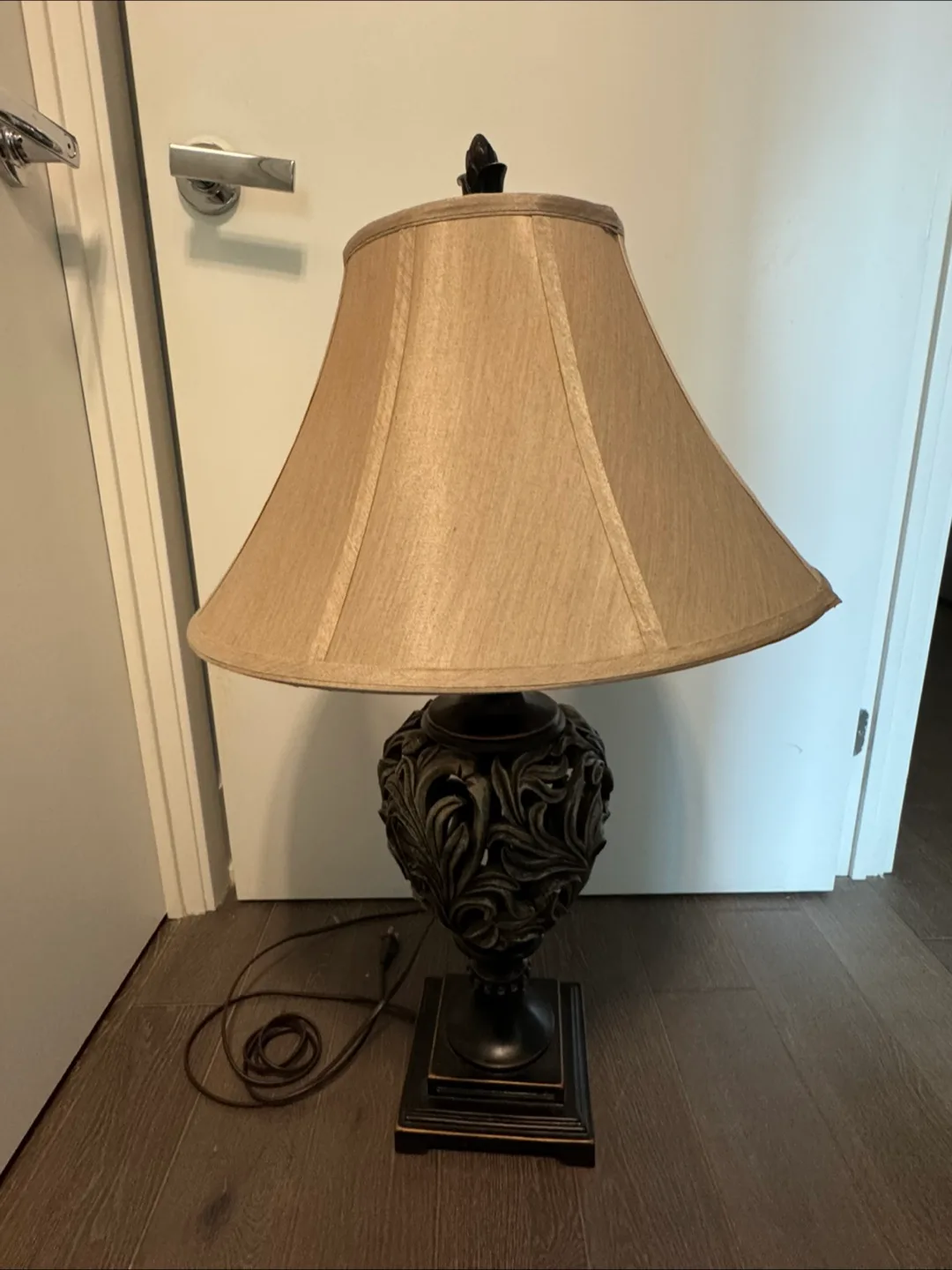 Ornate Table Lamp with Beige Shade thumbnail