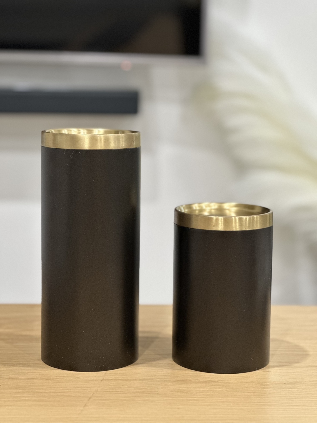 Crate & Barrel Black & Gold Candle Holders
