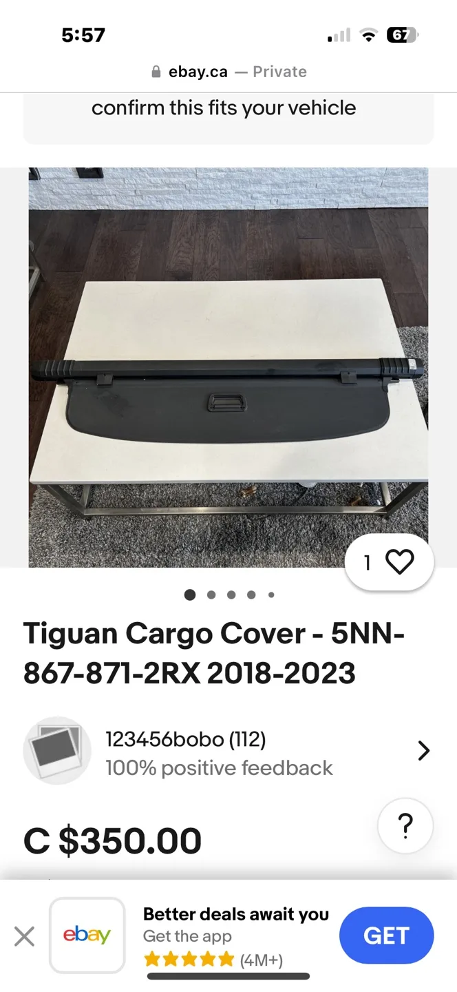Volkswagen Tiguan Cargo Cover 2018-2023 image indicator(3)