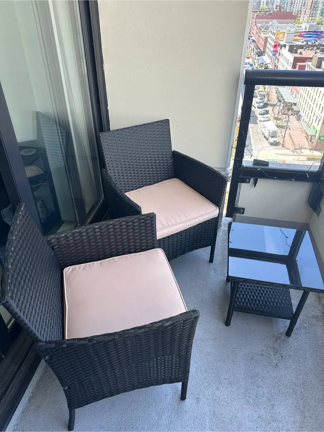 3-Piece Balcony Patio Set - Black Wicker thumbnail