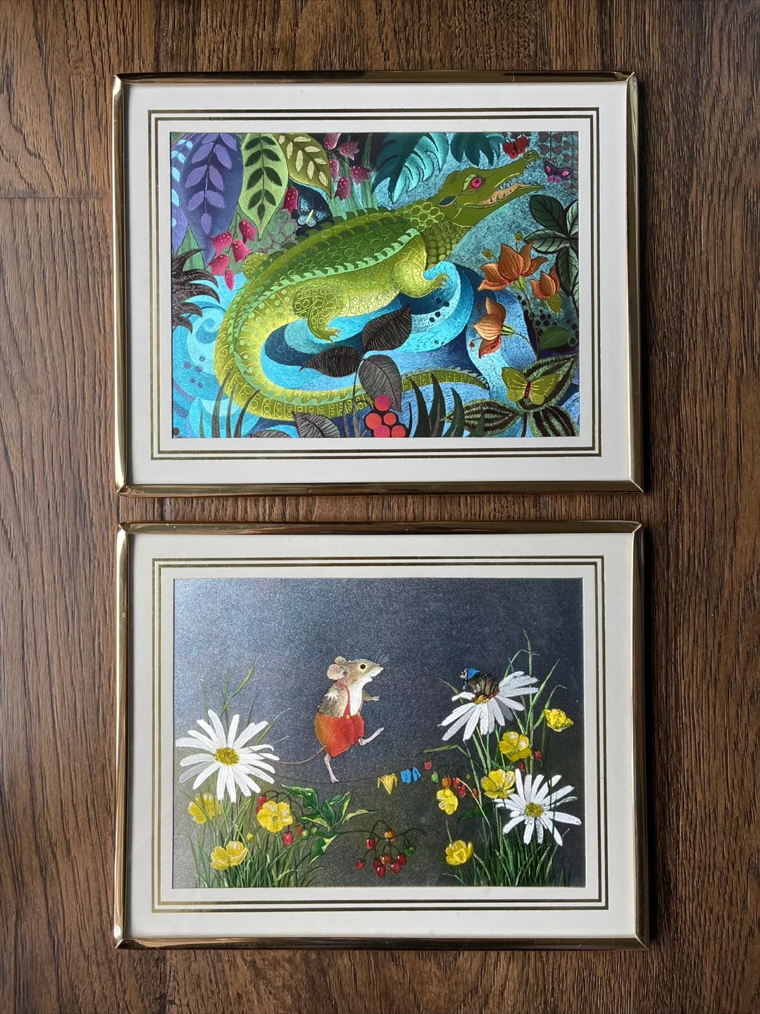 Pair of Framed Animal Prints - Crocodile and Mouse