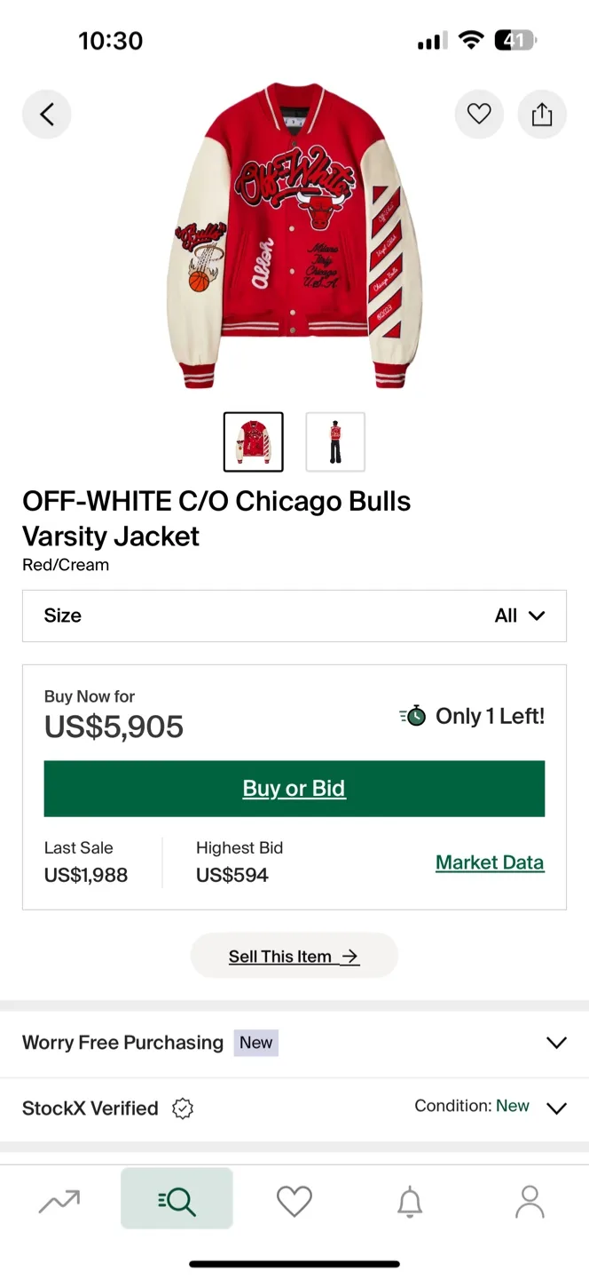 Off-White C/O Virgil Abloh Chicago Bulls Varsity Jacket image indicator(3)