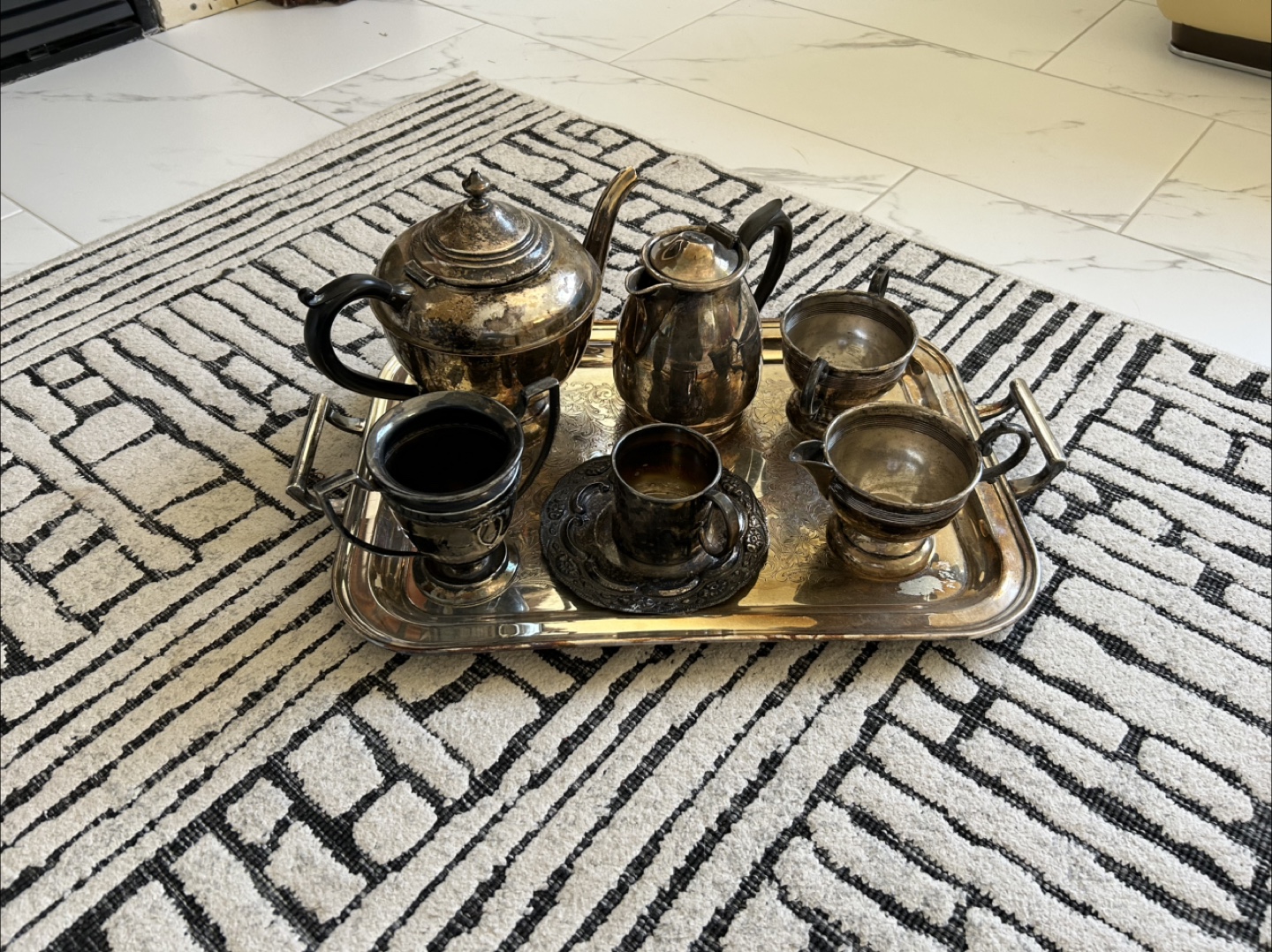 Vintage Silverplate Tea Set with Serving Tray