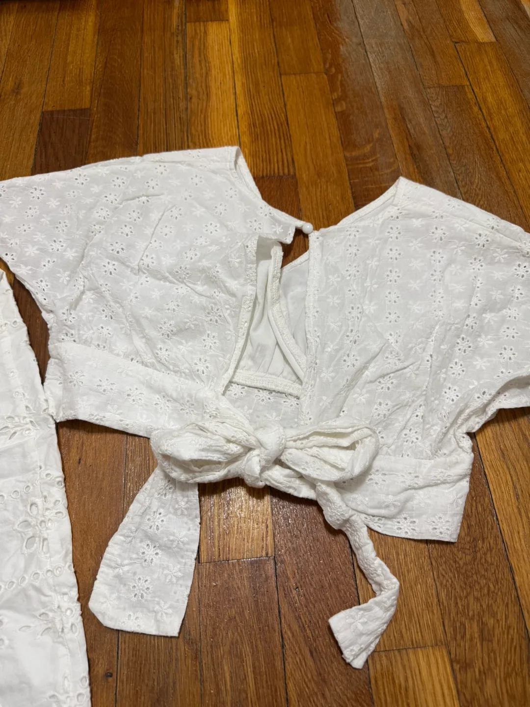 White Eyelet Crop Top and Midi Skirt Set 🤍🤍 image indicator(3)