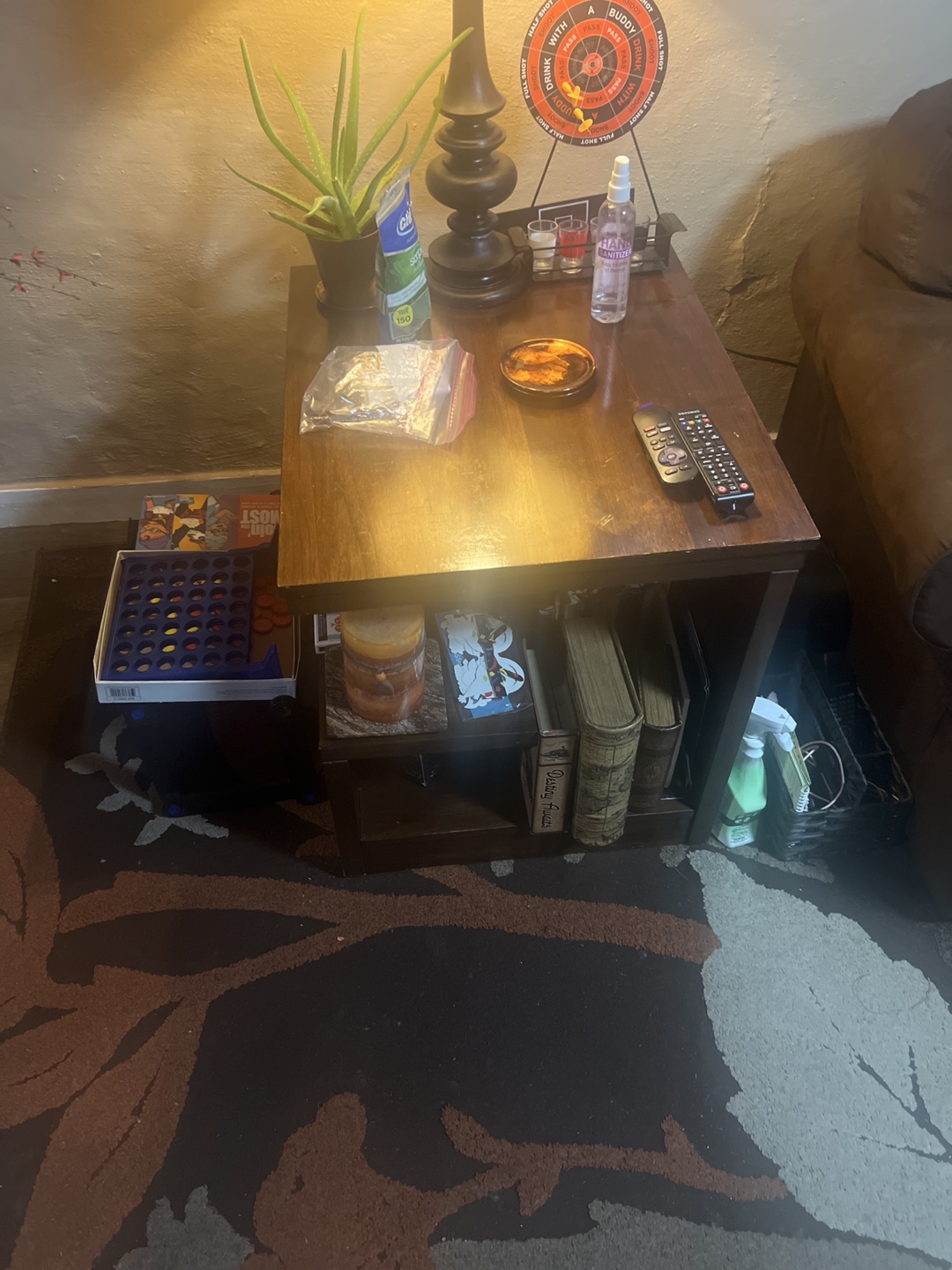 Dark Wood End Table with Two Shelves