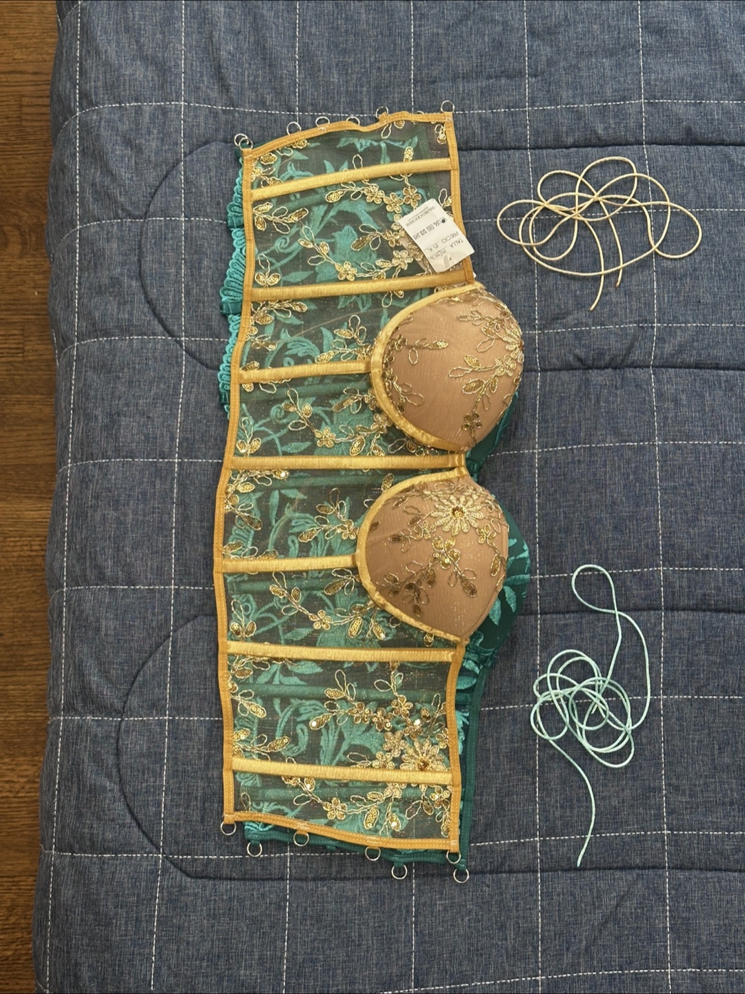 Teal and Gold Embroidered Corset - photo 4
