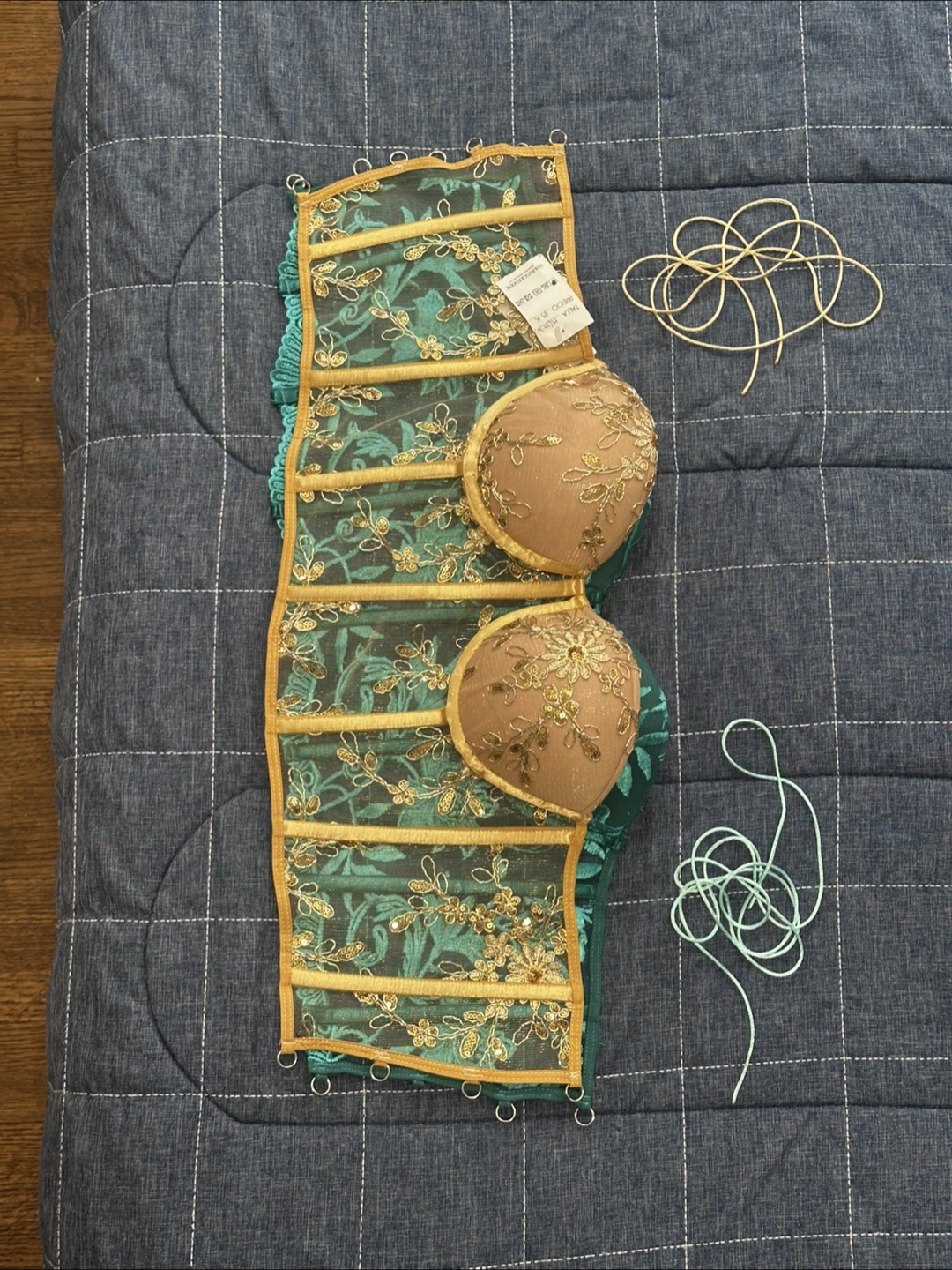 Teal and Gold Embroidered Corset - photo 3