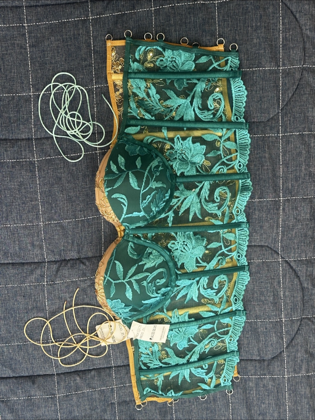 Teal and Gold Embroidered Corset - photo 2